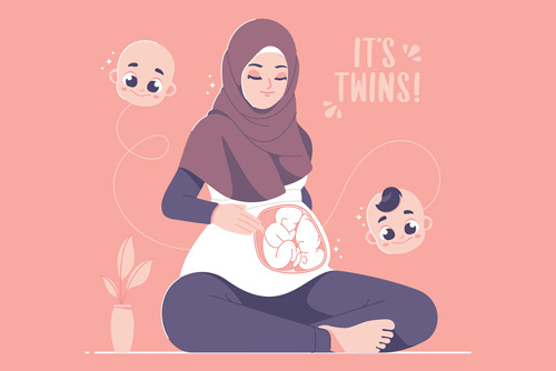 وکتور EPS مادر باردار 2 قلو با حجاب اسلامی ویژه تبریک روز مادر بصورت لایه باز و قابل ویرایش